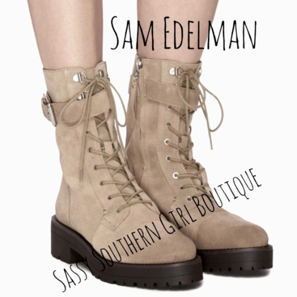 🆕⭐ Sam Edelman sand khaki suede leather combat boots